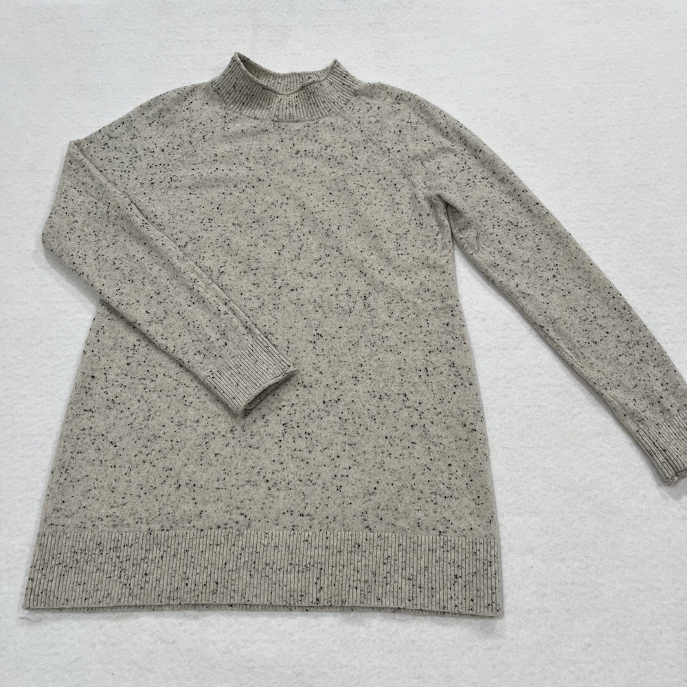 Lands End Womens SM Oatmeal Donegal Speckled Cashmere Roll Neck Pullover Sweater